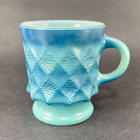 Vtg Anchor Hocking Fire King Kimberly Blue Glass Coffee Mug Diamond USA Retro - Picture 11 of 16